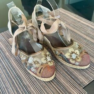 Montego Bay Espadrille Wedges with Beading and Embroidery, Ankle Wrap Straps 10